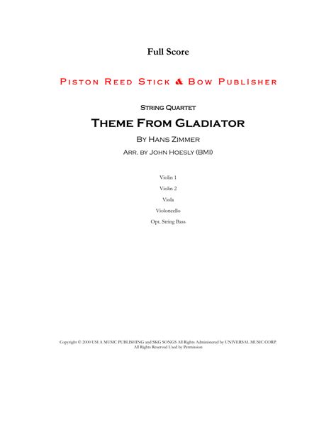 Gladiator Main Theme (arr. John Hoesly) by Hans Zimmer Sheet Music for String Quartet at Sheet ...