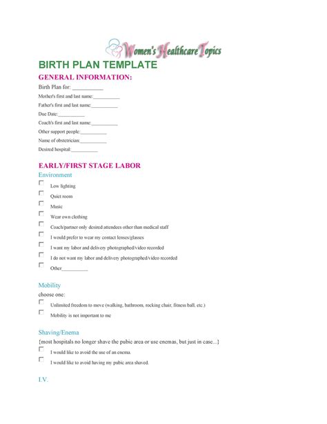 47+ Printable Birth Plan Templates [Birth Plan Checklist] ᐅ TemplateLab