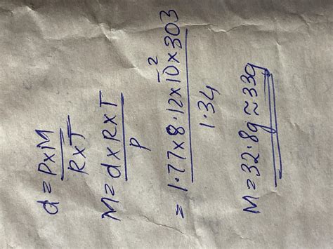 The density of gas at a pressure of 1.34 atm and a temperature of 303 K ...