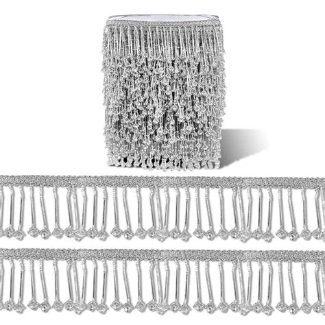 Airtick (5.5cm X 3 Mtr) Silver Pipe Latkan Cut Daana Crystal Moti ...