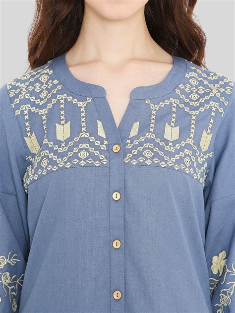 Blue Boho Midi Dress with Embroidered Details – Saffron Threads