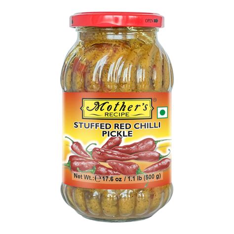 STUFFED RED CHILLI PICKLE, 500 GM