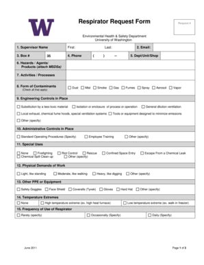 Fillable Online ehs washington Respirator Request Form - Environmental ...