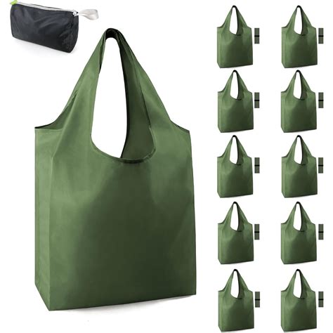 Dark Green Reusable Grocery Bags Bulk 10 Packs, Kitchen Reusable ...