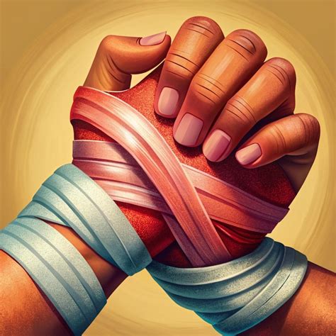 A drawing of a woman wearing a wrist wrap with tape around her wrist ...