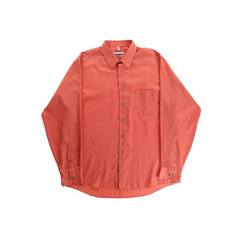 【OTSU】GEOFFREY BEENE satin fabric glossy color dress shirt "coral red ...