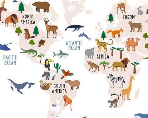Animal World Map Printable, Kids Learning Poster, Classroom Print ...