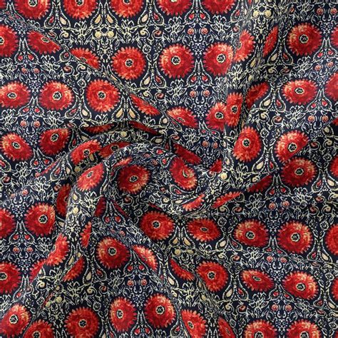Digital Printed Muslin Fabric - Red & White Floral - Unstitched Fabric ...