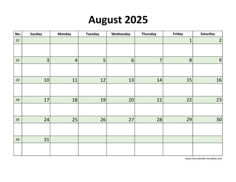 Free August 2025 Calendar, coloring on each day (horizontal) | Free ...