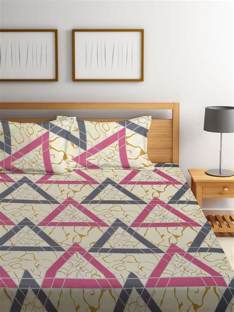 Klotthe Multicolor Geometric 300 TC Cotton Blend Double Bedsheet with ...