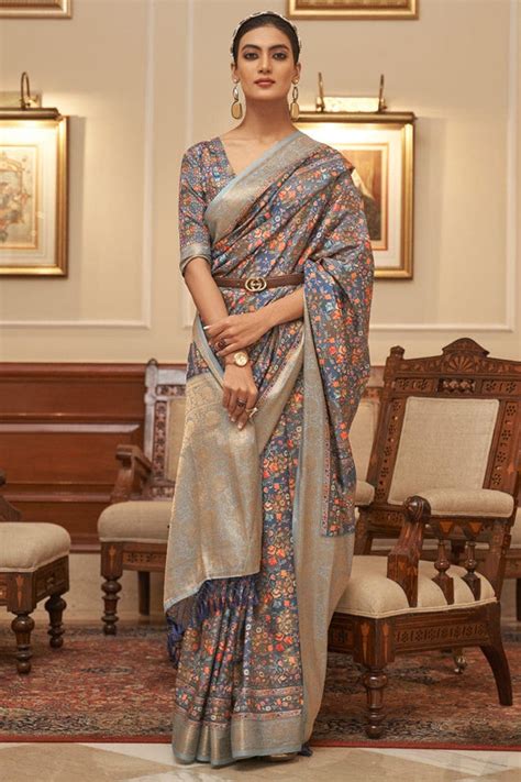 Buy Salvia Blue Digital Printed Saree 90149 Online | Karagiri