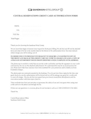 Canada Sandman Hotel Group Central Reservations Credit Card ...