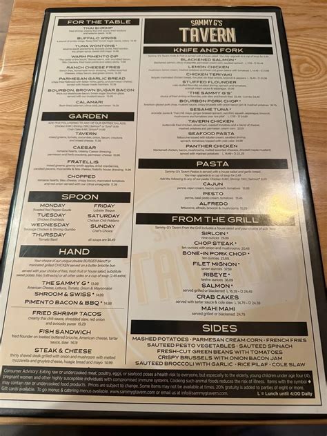Sammy G's Tavern Menu - Updated October 2025