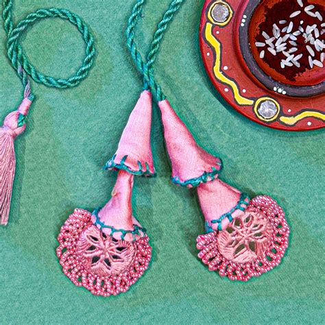 Buy Handmade Reusable Pink And Green Mirror Jhumki Lumba Rakhi For ...