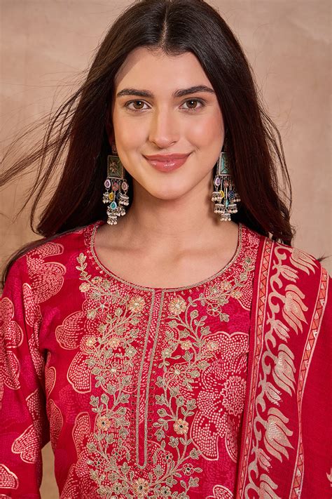 Pink Floral Printed Straight Kurta Trouser With Dupatta VKSKD3208 – Jinaaya