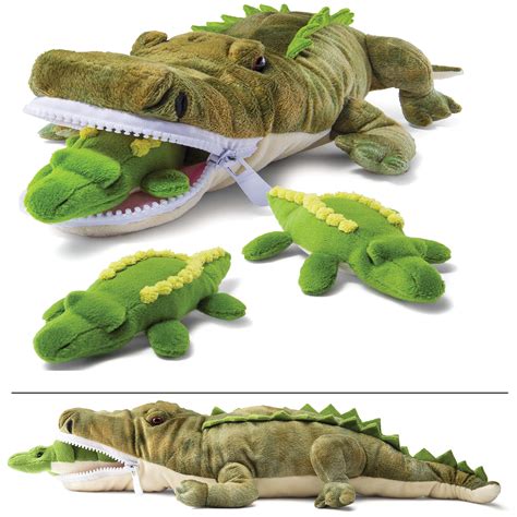 PREXTEX Plush Alligator Toys Stuffed Animal w/ 3 Alligator Baby Stuffed ...