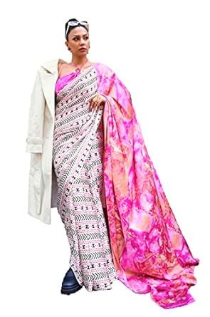 Buy NK Textiles Women's Goemetric Floral Abstract Print Satin Crepe ...