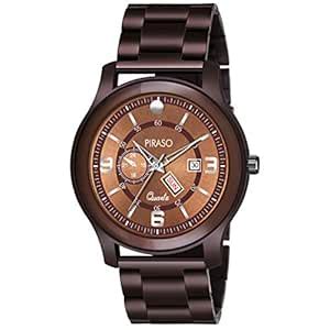 PIRASO Analog Day and Date Working Display Brown Dial & Brown Chain ...