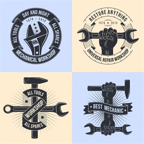 Logo voor reparatiewerkplaats. Embleem mechanica. Gereedschap mechanica ...