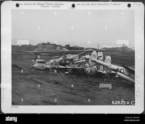 Salvaged Lockheed P-38 "Lightnings" at Shemya Island, Aleutian Islands ...