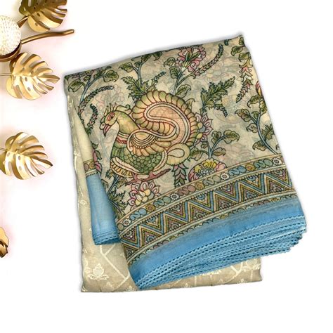 Off White Organza Silk Saree with Embroidery Design