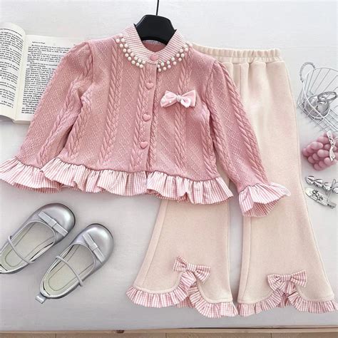 Girls Pink Knit Top & Ruffle Pants Set with Bow Detail – TrendyKid