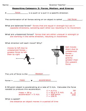 Reporting Category 2 Force Motion And Energy - Fill Online, Printable ...