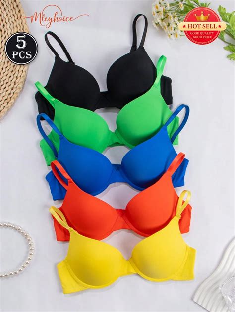 5pcs/Pack Women's Padded Cup Bra With Underwire Comfortable Everyday ...