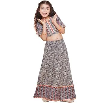 Buy AJ DEZINES Kids Ethnic Wear Cotton Zigzag Printed Blue Lehenga ...