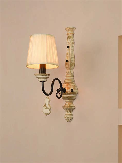 French White Distressed Wooden Single Lights Rustic Candelabra Wall ...