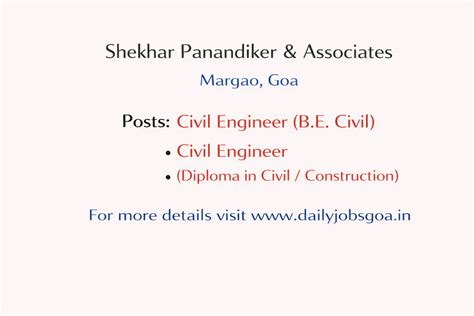 Shekhar Panandiker & Associates Margao Recruitment 2026 – Civil ...