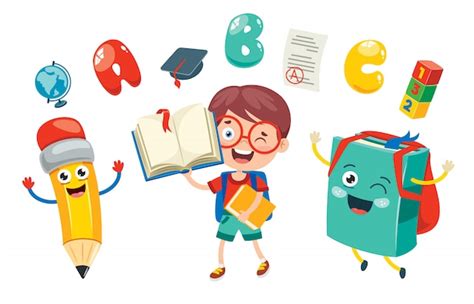 Crianças em idade escolar feliz bonito dos desenhos animados | Vetor ...