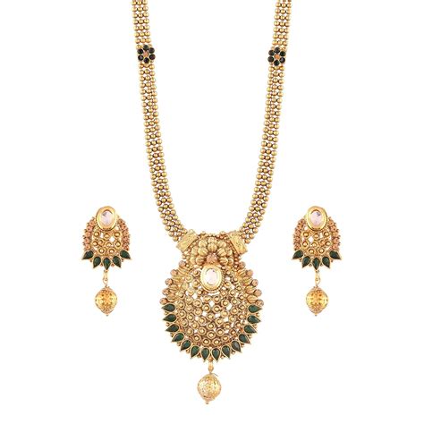 Buy I Jewels Traditional Gold Plated Ball Chain Long Necklace with ...