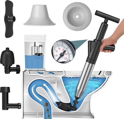 Toilet Plunger, Stainless Steel Air Drain Plunger for Clogged Toilets ...