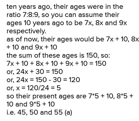 the sum of ages of 3 person is 150 years. 10years ago their ages Were ...