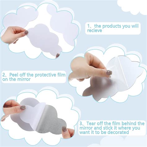 Buy 8 Pcs 3D Acrylic Cloud Shape Mirror Wall Art Decor Removable Self ...