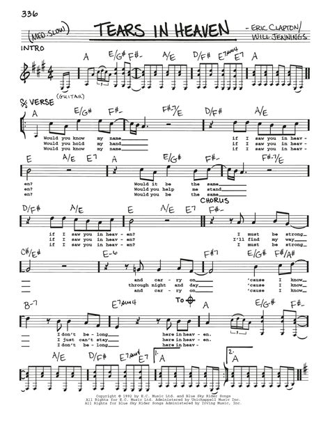 Tears In Heaven by Eric Clapton Sheet Music for Real Book - Melody ...