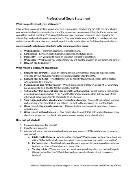 Free Printable Goal Statement Templates [PDF, Word] / Personal, Business, Students