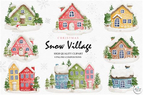 Christmas Houses Clipart, Christmas Graphic by Chonnieartwork ...