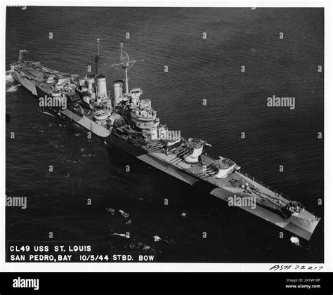 Photograph of the USS St. Louis (CL-49) in San Pedro Bay, California ...