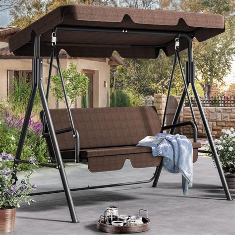 DWVO Patio Swing Front Porch Swing for Adults 3 Seat Porch Swings with ...