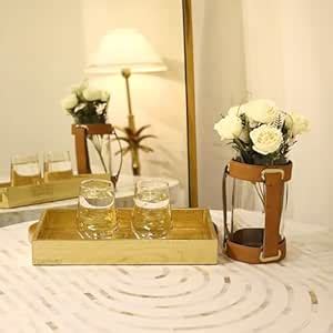 CasaGold Gold Premium Leather Serving Tray with Handles : Amazon.in ...