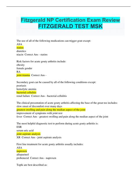 Fitzgerald NP Certification Exam Review FITZGERALD TEST MSK, all ...