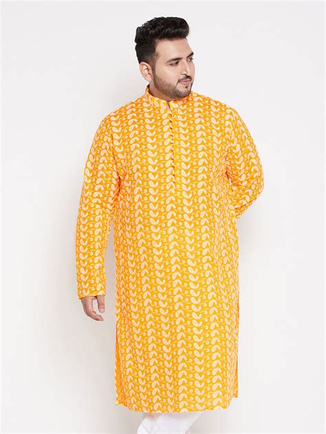 Men Plus Chikankari Kurta in Orange | VASTRAMAY – vastramay