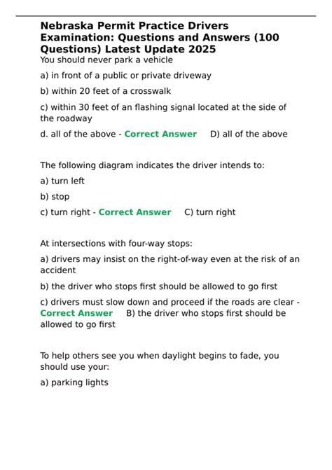 Nebraska Permit Practice Drivers Examination: Questions and Answers ...