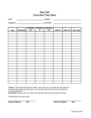 Fillable Online martisd Mart ISD Extra Duty Time Sheet Fax Email Print ...