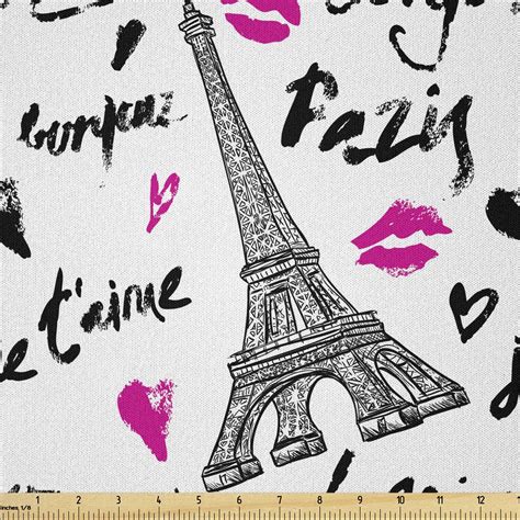 Buy Ambesonne Paris Fabric by The Yard, Eiffel Tower Lipstick Kiss ...