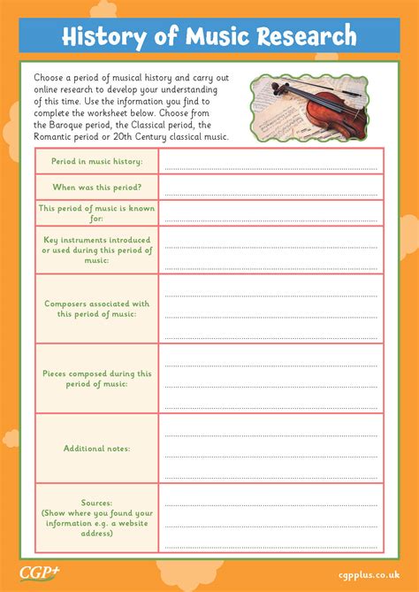 History of Music Research (Years 3-6) | CGP Plus - Worksheets Library