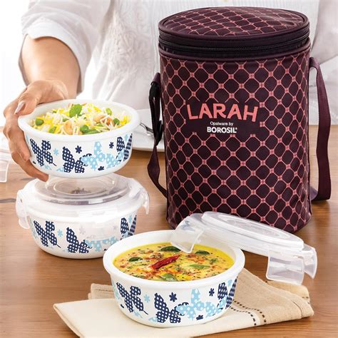 Buy Larah by Borosil Veera Blue Lunch Box with Lunch Bag, Tiffin Box ...