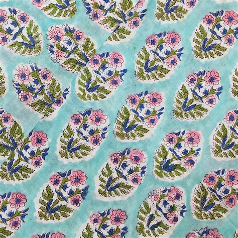 Pure Cotton Jaal Blue With Flower Motifs Hand Block Print Fabric ...